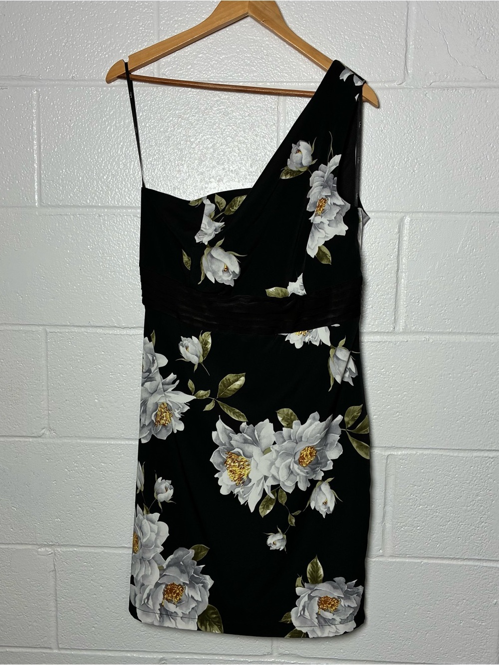 Lulus Save Me a Dance floral one shoulder black dress